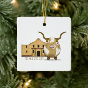 The Alamo And Longhorn, Personalize the Back Ceramic Ornament