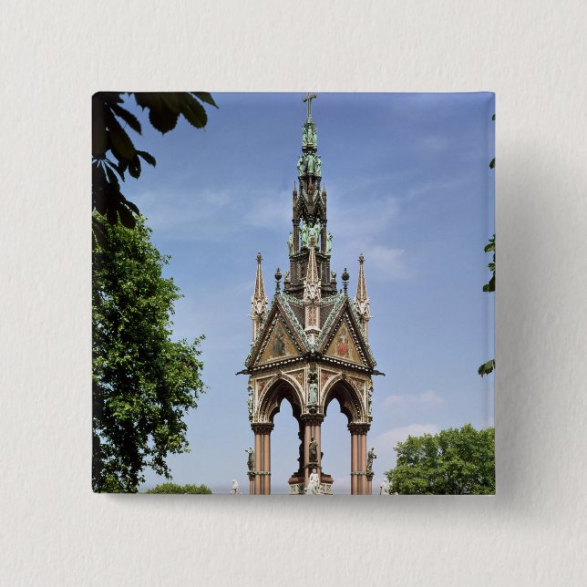 The Albert Memorial from the Albert Hall 2 Inch Square Button (Front)