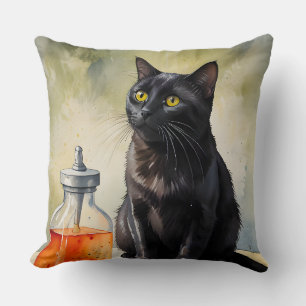 The Alchemist’s Cat Throw Pillow