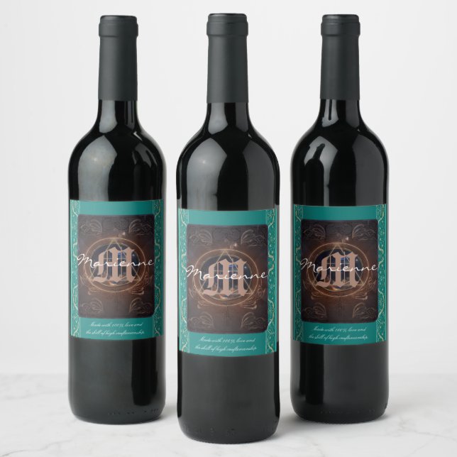 The Alchemist's wine & monogram medieval baroque Label (Bottles)