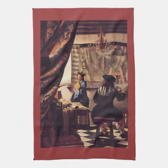 The Allegory of Painting by Johannes Vermeer Kitchen Towel (Vertical)