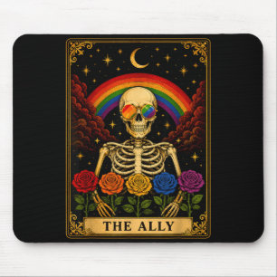 The ally tarot card skeleton rainbow pride mouse pad
