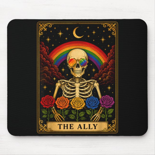 The ally tarot card skeleton rainbow pride  mouse pad (Front)
