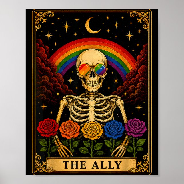 The ally tarot card skeleton rainbow pride  poster (Front)