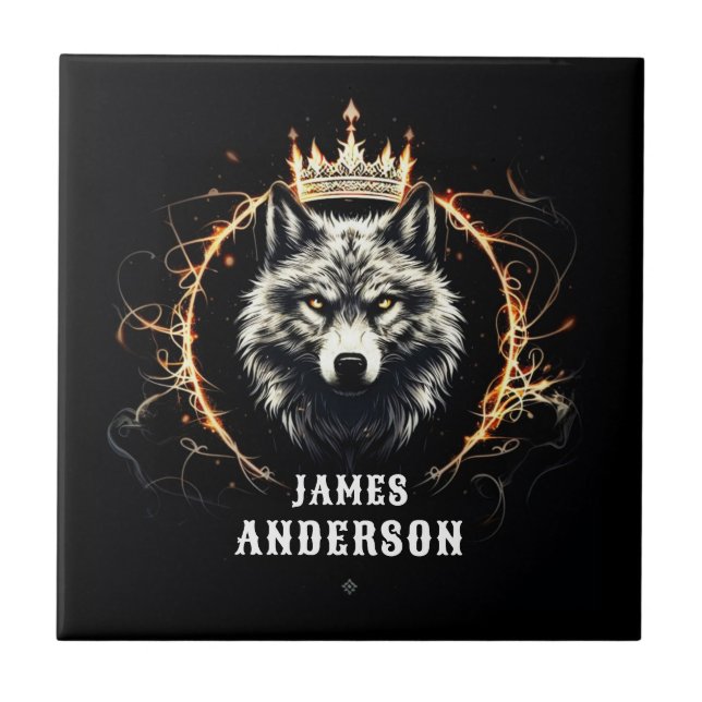 The Alpha Wolf. Add Text or Name on Ceramic Tile (Front)