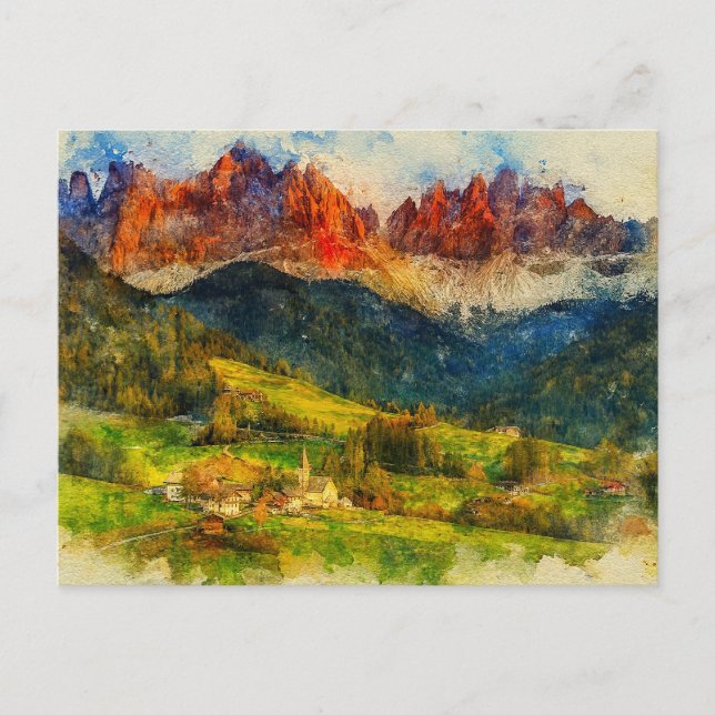 The Alps Alpine Mount - Watercolor Splash Painting Postcard (Front)