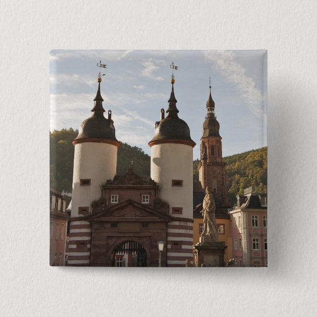 The Alte Brucke in Old Town, Heidelberg, Germany 2 Inch Square Button (Front)