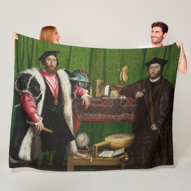 The Ambassadors, Holbein the Younger Fleece Blanket (In Situ)