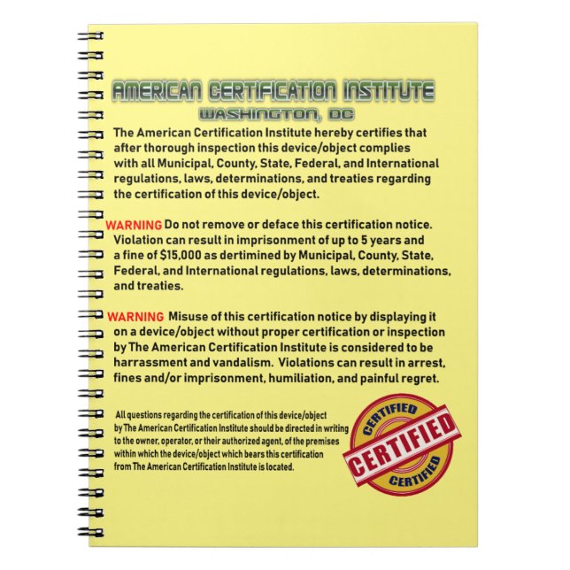 The American Certification Institute Notebook (Front)