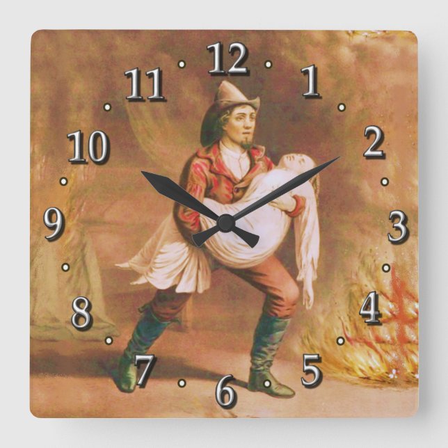 The American Fireman Victorian Firefighter Style 3 Square Wall Clock (Front)