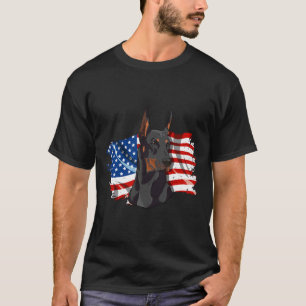 The American Flag With A Proud Patriotic Doberman  T-Shirt