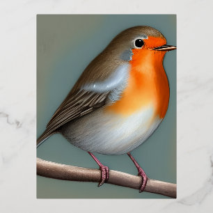 The American Robin Bird Graphic Foil Holiday Postcard