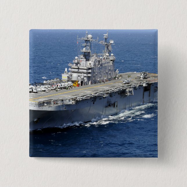 The amphibious assault ship USS Peleliu 2 Inch Square Button (Front)