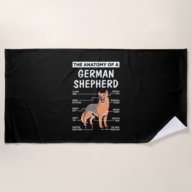 The Anatomy Of A German Shepherd Beach Towel (Front)