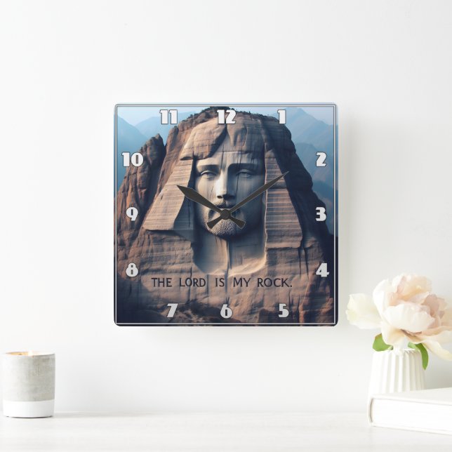 The Ancient Guardian: The Lord Is My Rock Square Wall Clock (Home)
