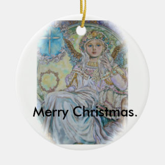 The angel of the Christmas rose., Merry Christmas. Ceramic Ornament