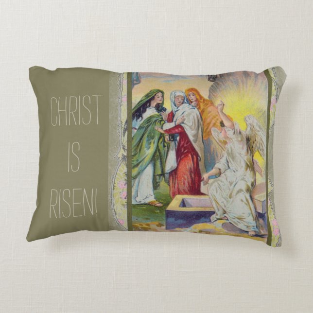 The Angel tells the women that Christ has risen Decorative Pillow (Back)