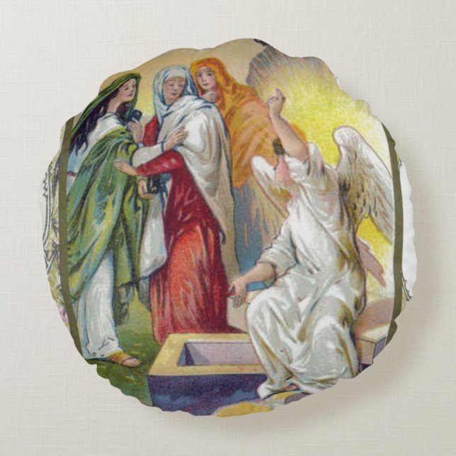 The Angel tells the women that Christ has risen Round Pillow (Back)
