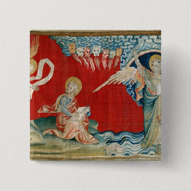 The Angel with an Open Book 2 Inch Square Button (Front)