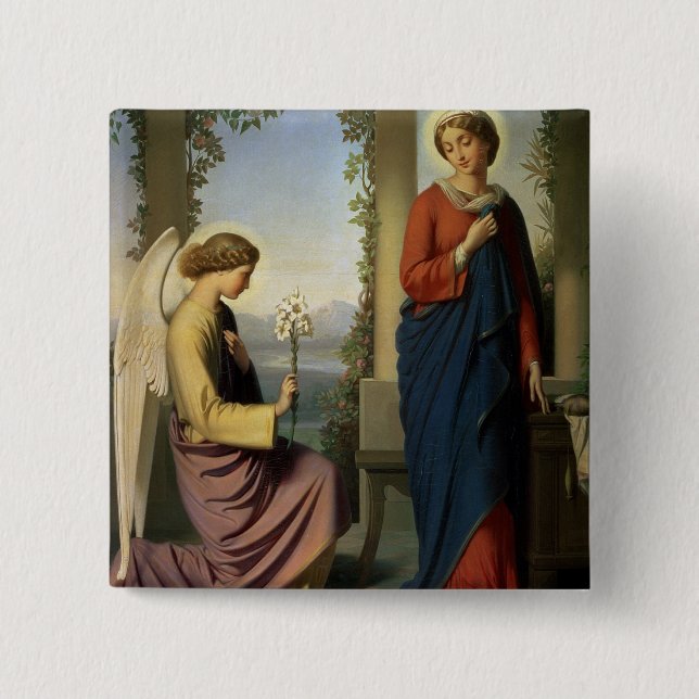 The Angelic Salutation, or The Annunciation, 1860 2 Inch Square Button (Front)