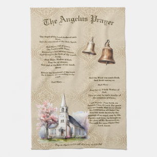 The Angelus Prayer Damask Kitchen Towel