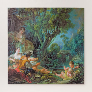The Angler  Boucher Francois rococo vibrant scene Jigsaw Puzzle