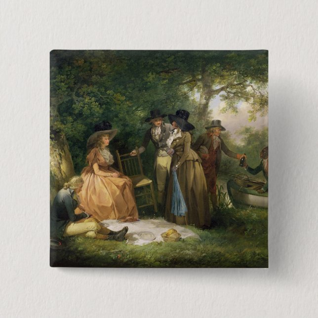 The Angler's Repast (oil on canvas) 2 Inch Square Button (Front)