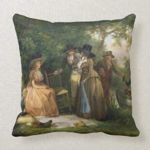 The Angler's Repast (oil on canvas) Throw Pillow