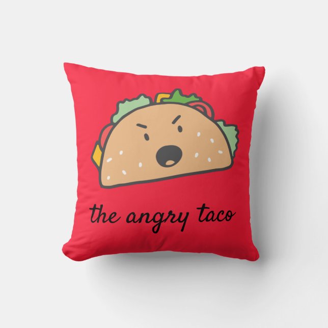 The Angry Taco Throw Pillow (Front)