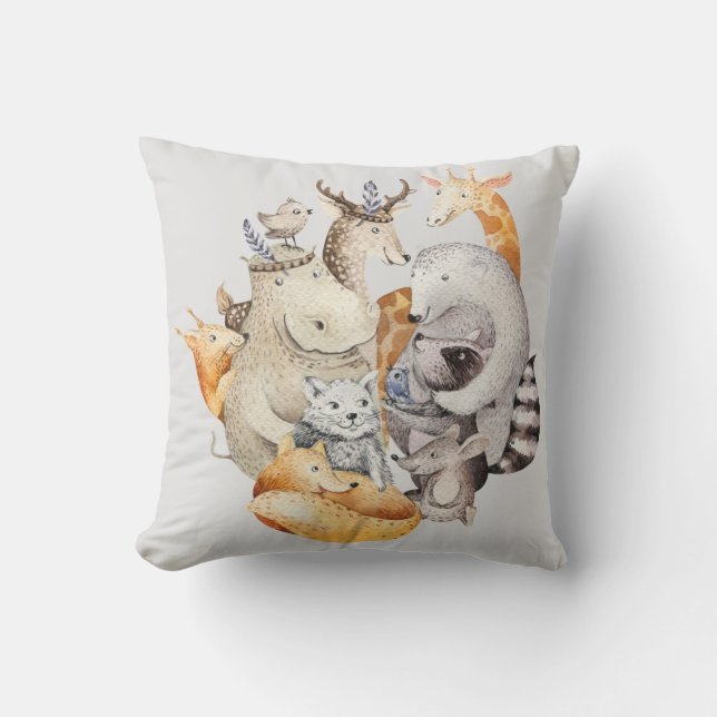 The Animal Menagerie Throw Pillow (Front)