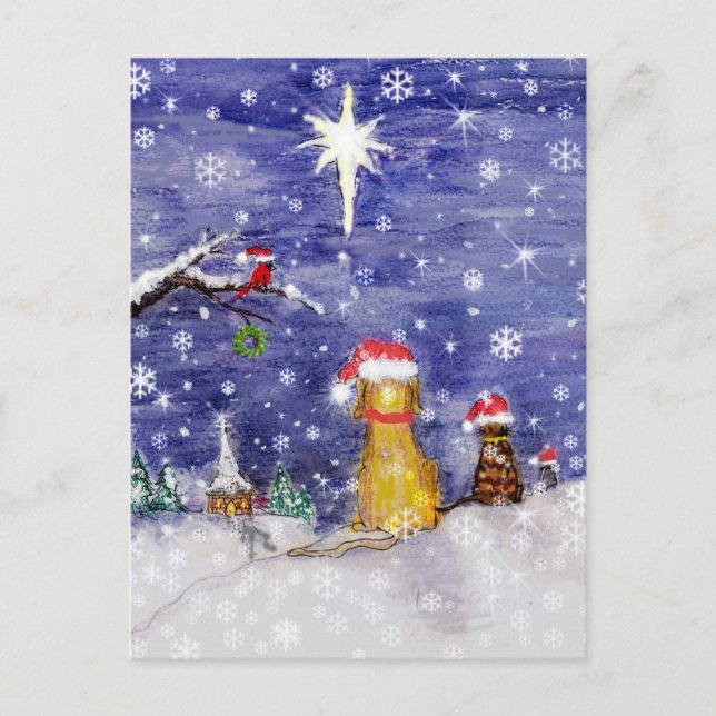The Animals Christmas Even Watercolor Art Holiday Postcard (Front)