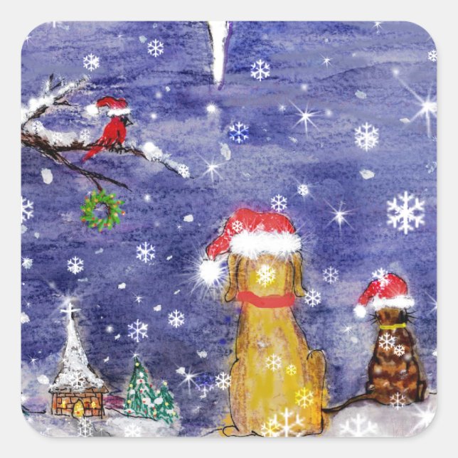 The Animals' Christmas Watercolor Art Square Sticker (Front)