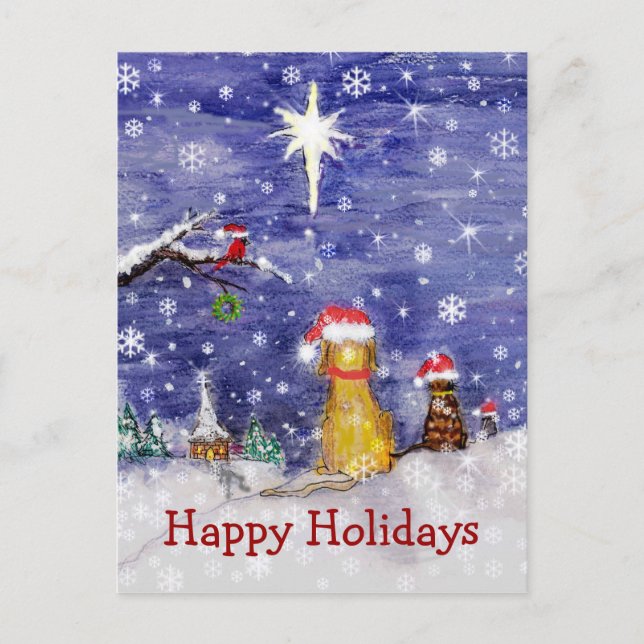 The Animals' Christmas - watercolor Holiday Postcard (Front)