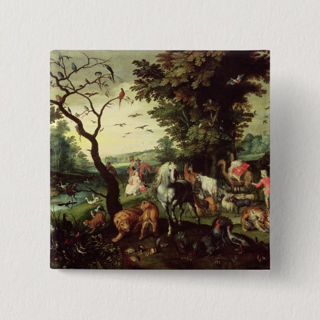 The Animals Entering Noah's Ark 2 Inch Square Button (Front)