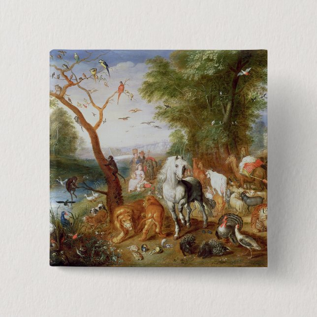 The Animals entering Noah's Ark 2 Inch Square Button (Front)