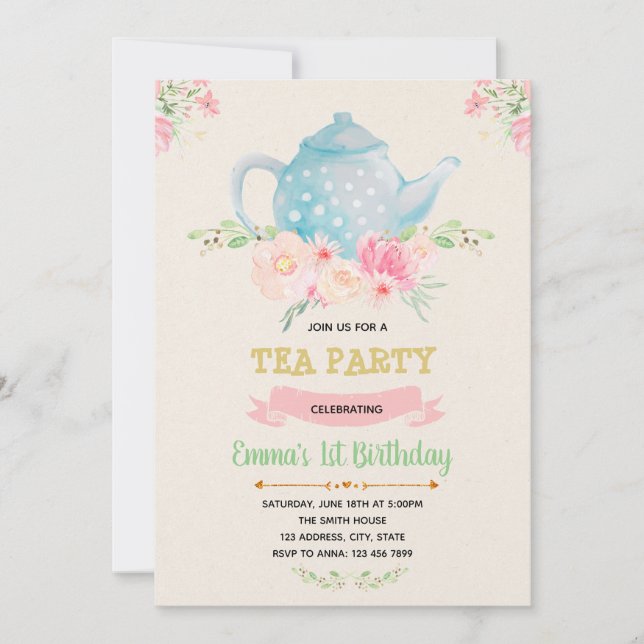 Thé anniversaire thème invitation (Devant)