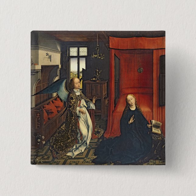 The Annunciation 3 2 Inch Square Button (Front)
