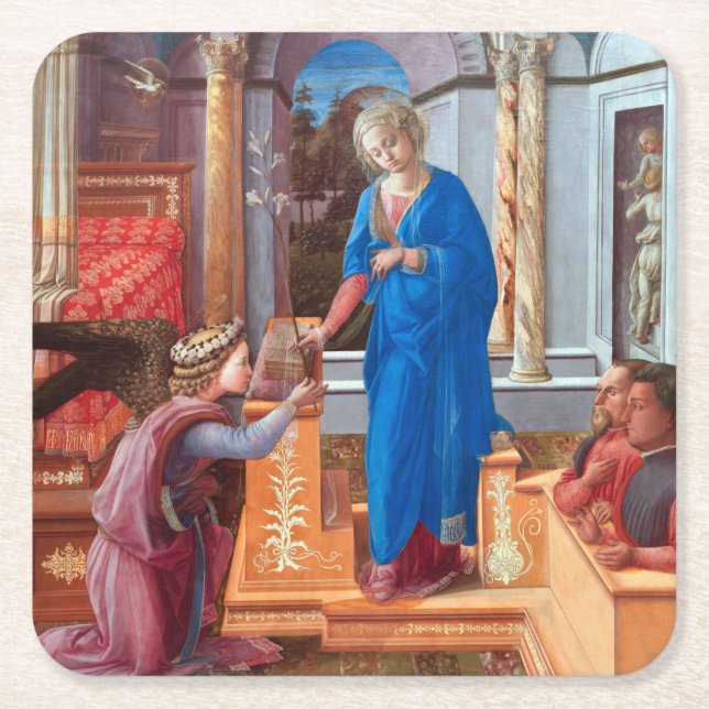 The Annunciation, Filippo Lippi, 1440 Square Paper Coaster (Front)