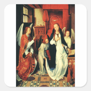 The Annunciation of Virgin Mary by Hans Memling Square Sticker