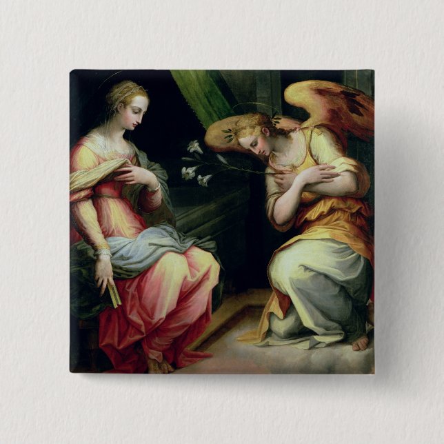 The Annunciation (oil on panel) 3 2 Inch Square Button (Front)