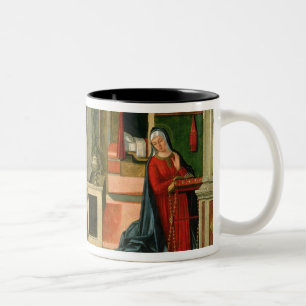 The Annunciation (oil on panel) (detail of 120955) Two-Tone Coffee Mug