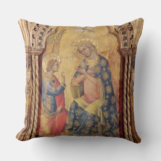 The Annunciation (part of polyptych) (oil on panel Throw Pillow (Front)