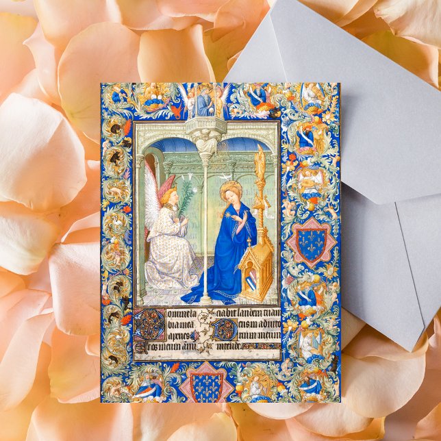 The Annunciation Virgin Mary Medieval Illumination Postcard (The Annunciation Medieval Illuminated Manuscript Catholic Christian Postcard)