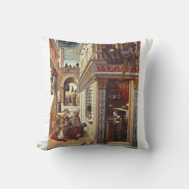 The Annunciation, with Saint Emidius Throw Pillow (Front)