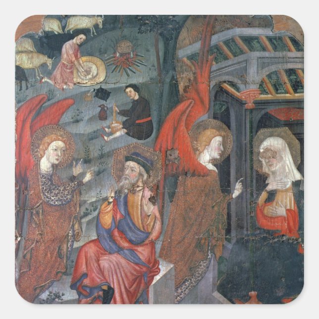 The Annunciation with Shepherds Making Cheese in t Square Sticker (Front)