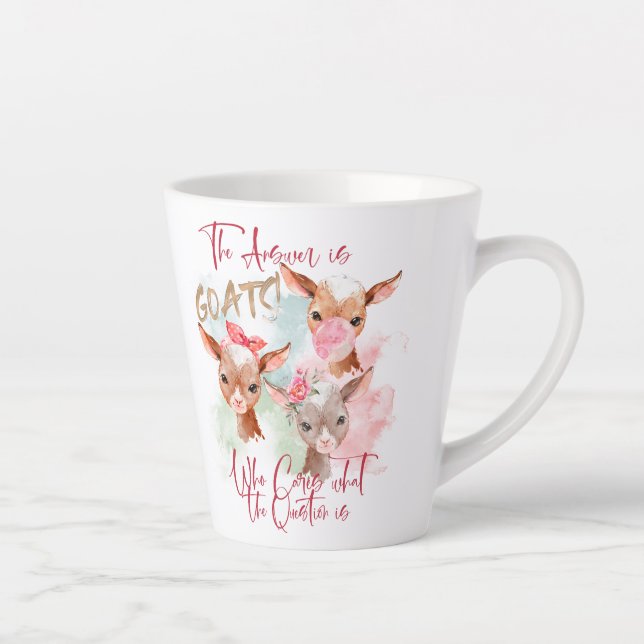 The Answer is GOATS - Watercolor  Baby Goats Latte Mug (Right)