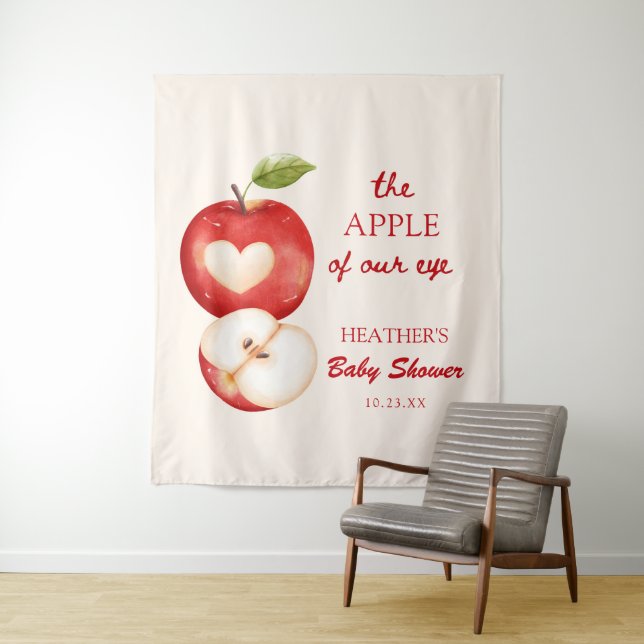 The Apple Of Our Eye Apple Baby Shower Banner Tapestry (In Situ)