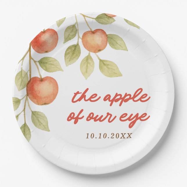 The Apple of our Eye Autumn Fall Baby Shower Paper Plate (Front)