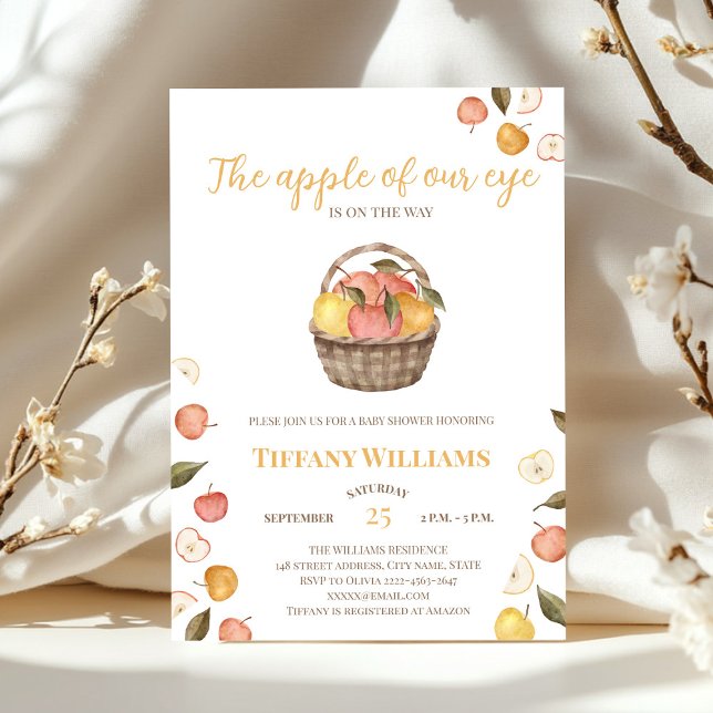 The Apple of Our Eye basket fall Baby Shower Invitation (The apple of our eye autumn fall baby shower rustic invitation )