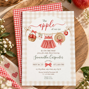 The Apple Of Our Eye Fall red gingham Baby Shower  Invitation